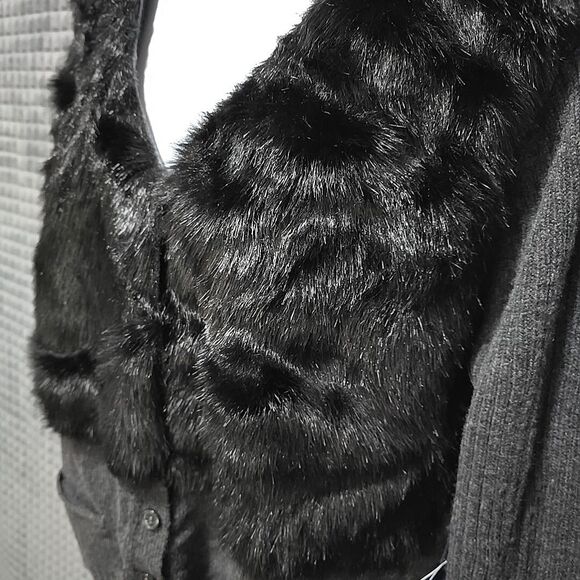 Faux Fur Wool Cardigan Sweater SzL-XL VeraWang Y2K Baddie Glam Boho Chic Preppy - Picture 4 of 16